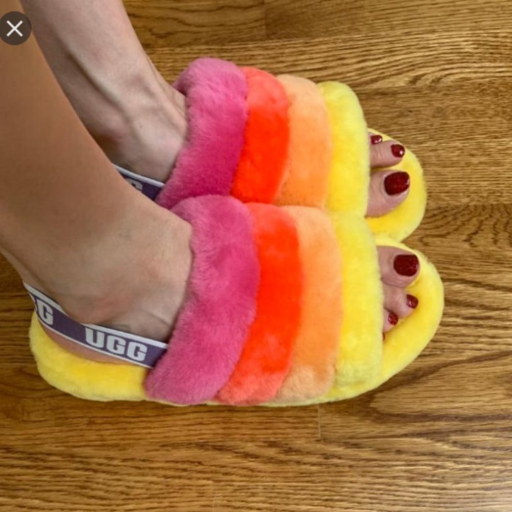 UGG Pride Fluff Yeah Rainbow SLIPPERS Slide - Picture 12 of 13
